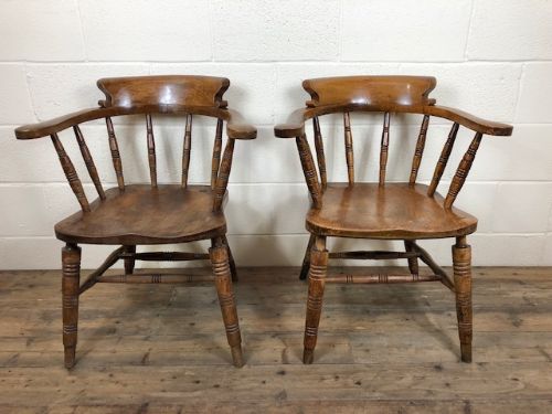 fig 1. Pair of Antique 19th Century Ash and Elm Smoker’s Bow Chairs