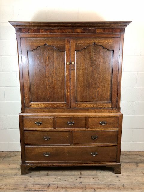 Antique 18th Century Oak Linen Press Cupboard