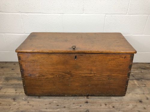 fig 1. Unusual Antique Pine Sea Trunk Chest with Rope Handles