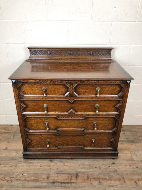 fig 1. Early 20th Century Jacobean Style Oak Chest of Drawers