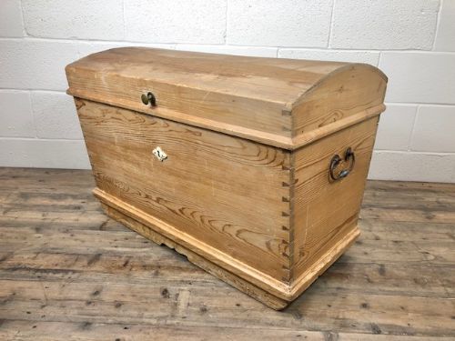 Victorian Pine Dome Top Trunk or Storage Chest