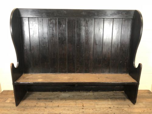 fig 1. Large Victorian Stained Pine Tavern Settle Bench