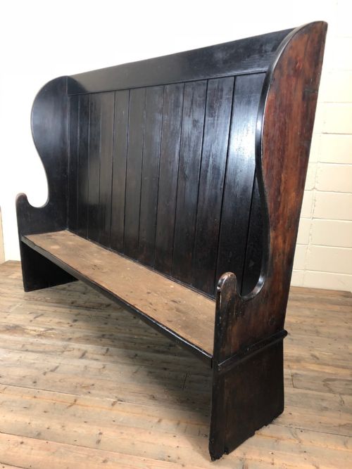 Large Victorian Stained Pine Tavern Settle Bench