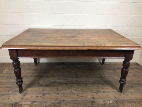 fig 1. Large 19th Century Oak Farmhouse Kitchen Table with Drawer