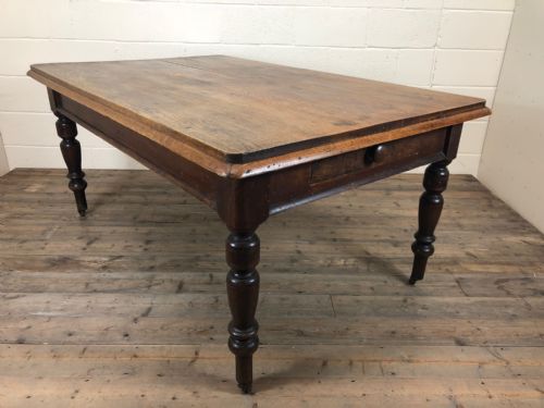 Large 19th Century Oak Farmhouse Kitchen Table with Drawer