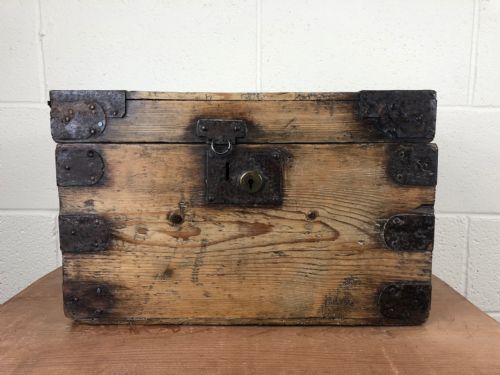 Small Rustic Antique Pine Metal Bound Box