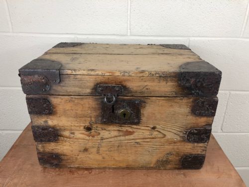 fig 1. Small Rustic Antique Pine Metal Bound Box