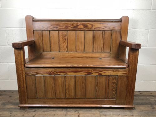 Pitch Pine Box Settle Bench with Underseat Storage