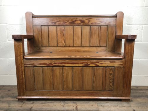 fig 1. Pitch Pine Box Settle Bench with Underseat Storage
