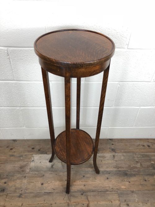 fig 1. Early 20th Century Circular Top Oak Jardiniere Plant Stand