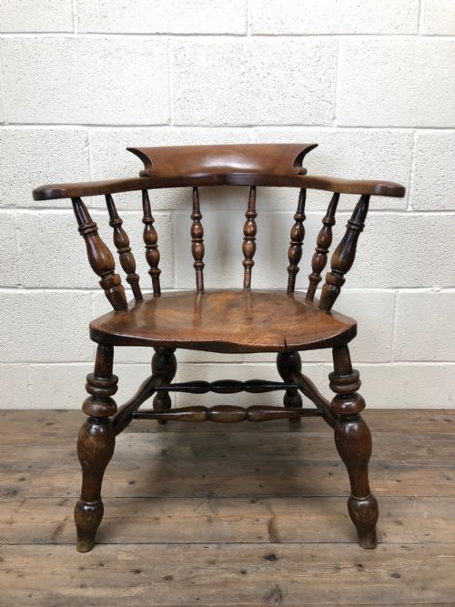19th Century Ash and Elm Smoker’s Bow Chair or Captain’s Chair