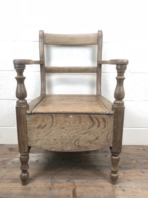 Late 19th Century Oak Open Arm Armchair Commode