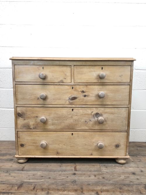 fig 1. 19th Century Victorian Pine Chest of Drawers on Bun Feet