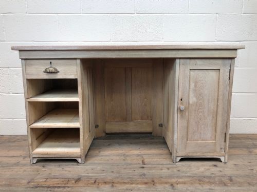 Antique Pine Kneehole Desk with Cupboard