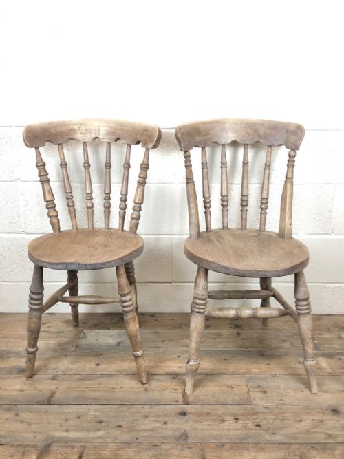 Two Similar Antique Ash and Elm Country Chairs with Penny Seats