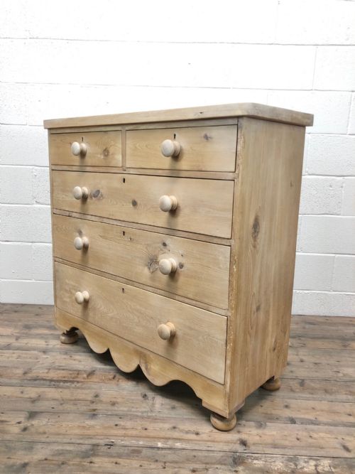 fig 1. Antique Victorian Pine Chest of Drawers with Shaped Apron
