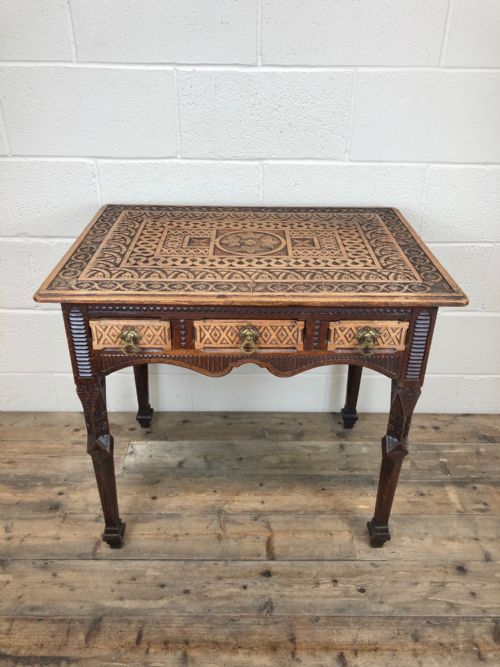 Unusual Heavily Carved Oak Arts and Crafts Side Table