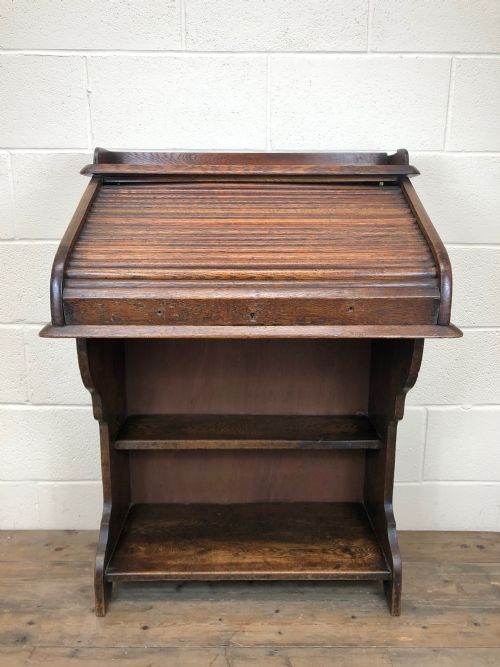 Antique Oak Slim Line Roll Top Bureau Desk