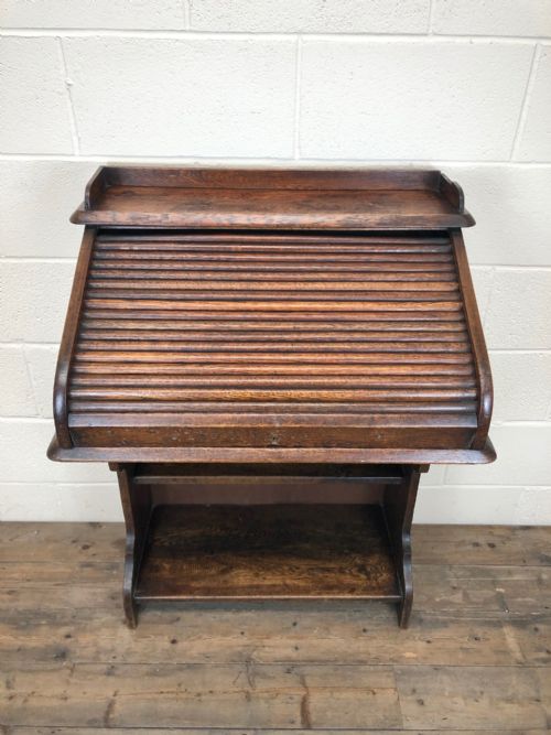 fig 1. Antique Oak Slim Line Roll Top Bureau Desk
