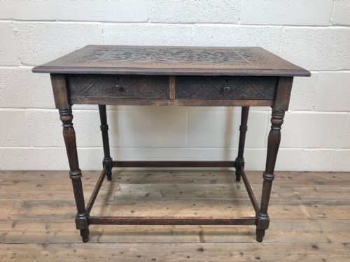 Antique 19th Century Carved Oak Side Table