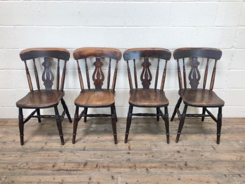 Set of Four Antique Ash and Elm Farmhouse Chairs