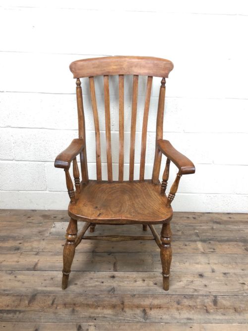 19th Century Antique Ash and Elm Slat Back Armchair
