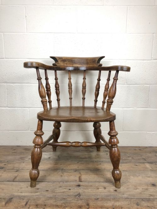 19th Century Antique Ash and Elm Smoker’s Bow Captain’s Chair