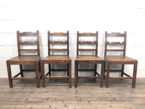 Set of Four Antique Country Oak Farmhouse Chairs