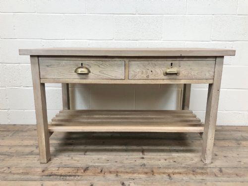 Rustic Antique Pine Two Drawer Kitchen Work Table