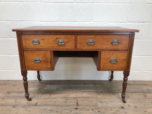 Antique Edwardian Mahogany Inlaid Desk with Leather Top