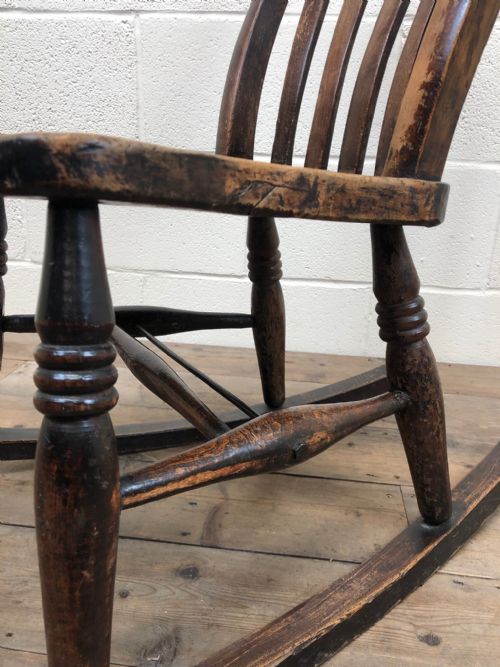 fig 1. Antique 19th Century Ash and Elm Slat Back Country Rocking Chair
