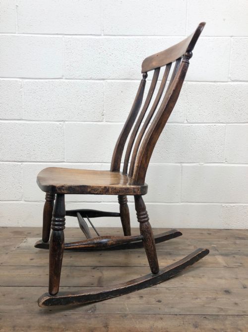 fig 2. Antique 19th Century Ash and Elm Slat Back Country Rocking Chair