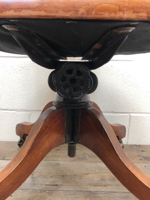 fig 1. Antique Early 20th Century Captain’s Swivel Desk Chair with Leather Seat