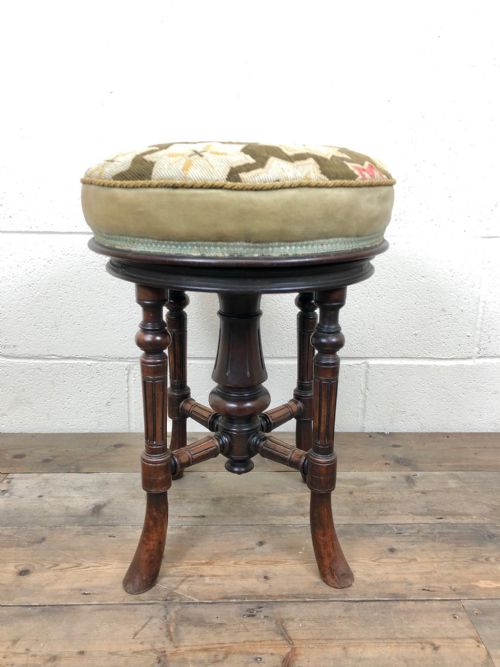 Victorian Walnut Piano Stool with Adjustable Height