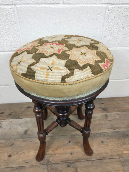 fig 1. Victorian Walnut Piano Stool with Adjustable Height