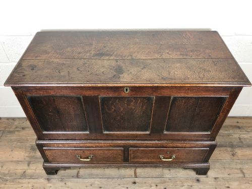 fig 1. Antique 18th Century Oak Coffer Mule Chest