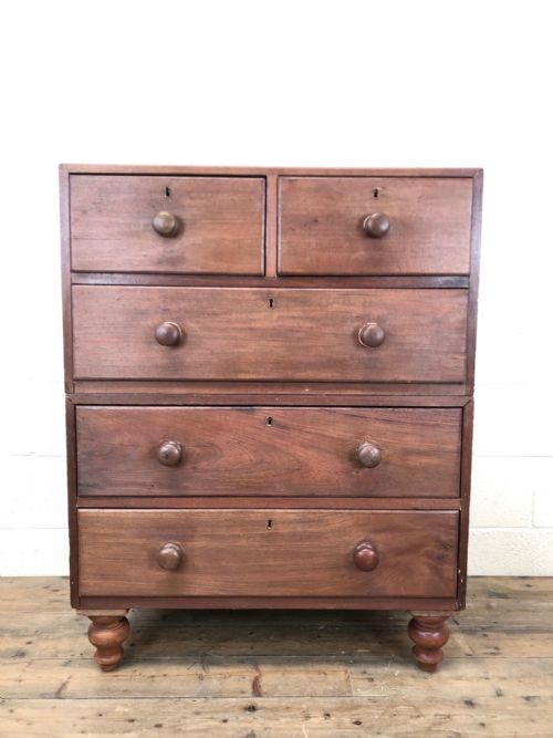 Two Part Campaign Style Mahogany Chest of Drawers