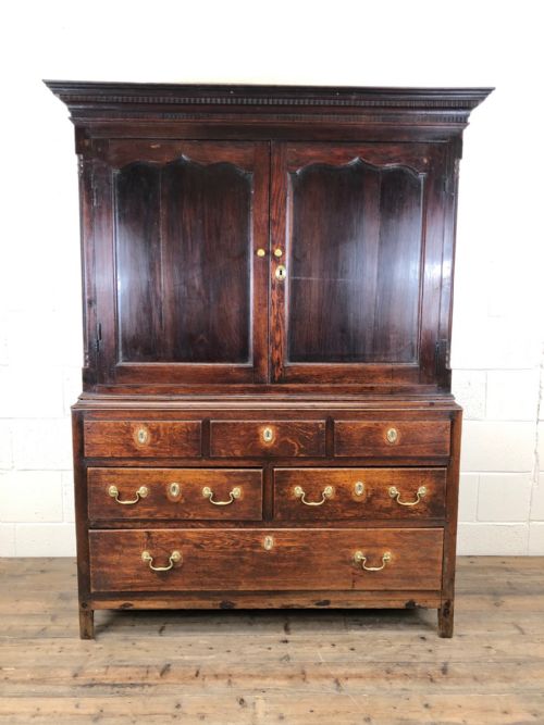 Antique 19th Century Welsh Oak Linen Press Cupboard