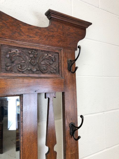 fig 1. Antique Art Nouveau Oak Hat and Coat Hall Stand