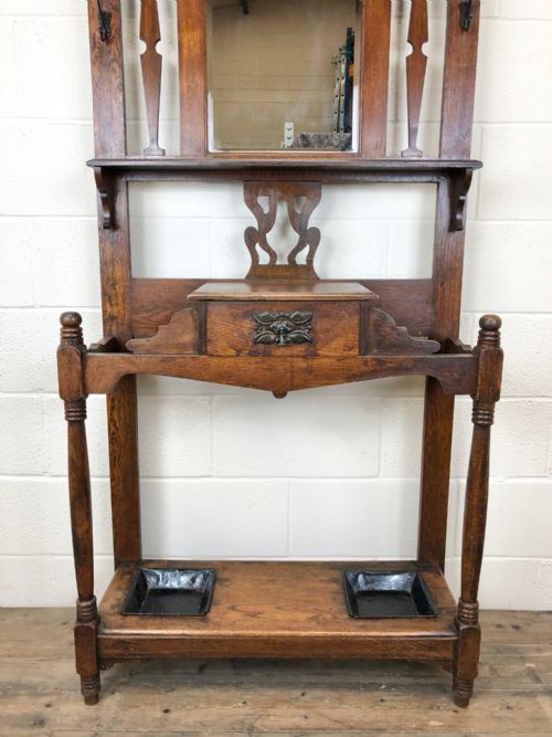 fig 2. Antique Art Nouveau Oak Hat and Coat Hall Stand
