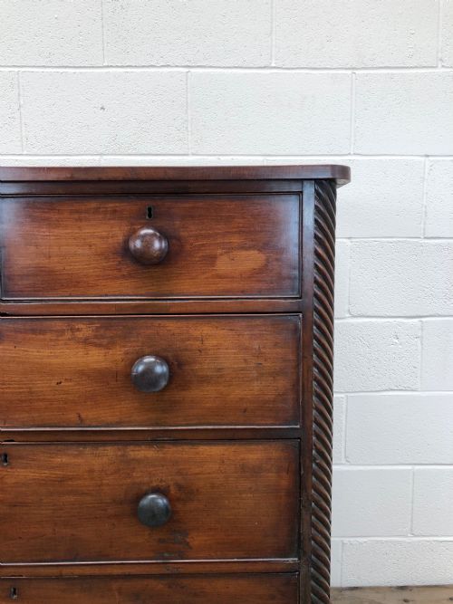 fig 1. Victorian Mahogany Chest of Drawers with Decorative Pillars