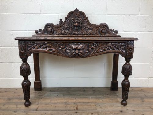 Antique Victorian Carved Oak Console Table