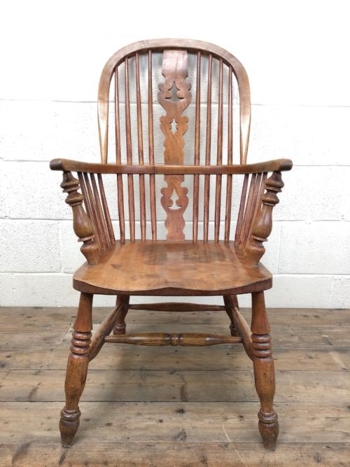 19th Century Ash and Elm Windsor Armchair with Double Stretcher