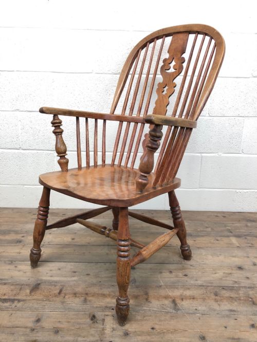 fig 1. 19th Century Ash and Elm Windsor Armchair with Double Stretcher