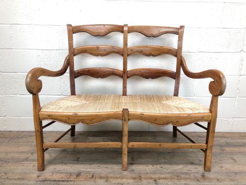Antique Two Seat Bench with Rush Seat