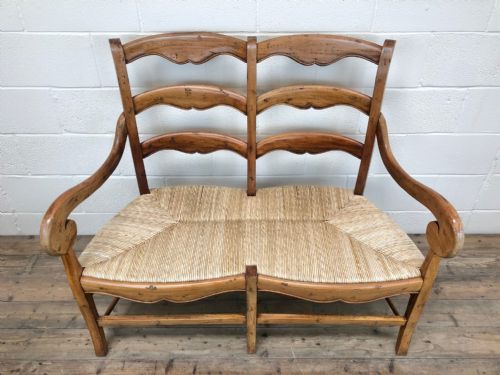 fig 1. Antique Two Seat Bench with Rush Seat