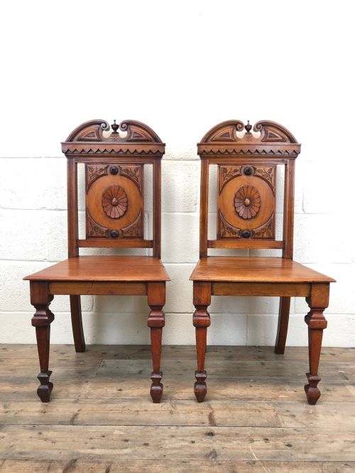 Pair of Victorian Mahogany Hall Chairs