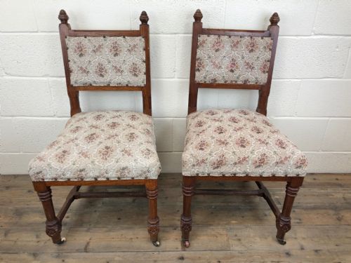fig 1. Pair of Gothic Oak Chairs with Floral Upholstery