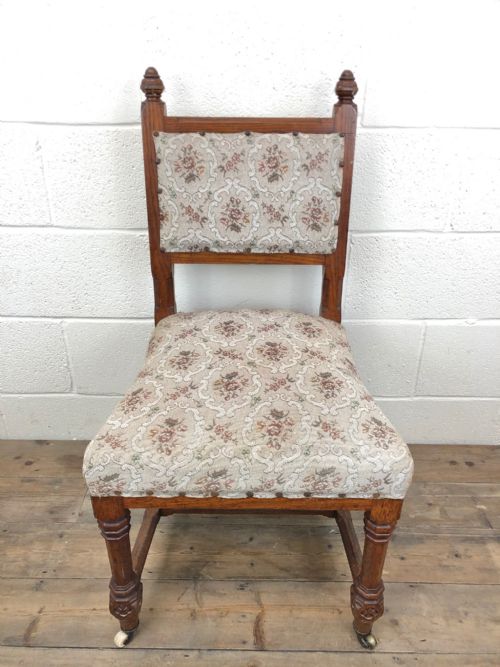 fig 2. Pair of Gothic Oak Chairs with Floral Upholstery