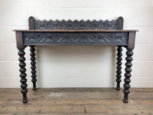 Antique Carved Oak Console Table with Drawer